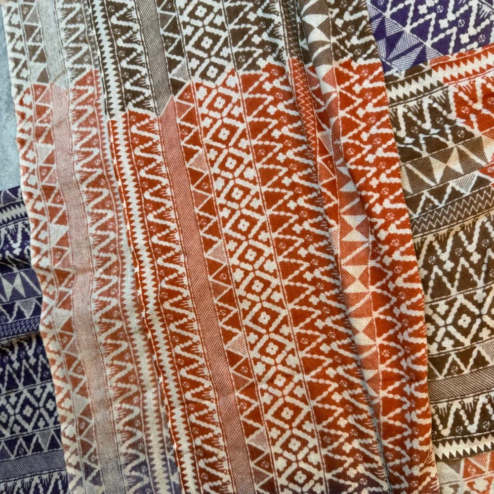 Petanu by Pashma Scarf Womens OS Purple Orange 100% Silk Geometric Tribal Wrap